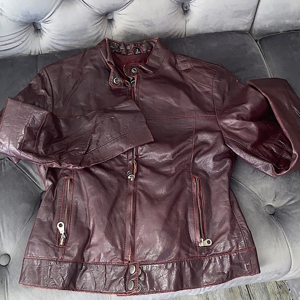 Burgundy wine color leather jacket Size S